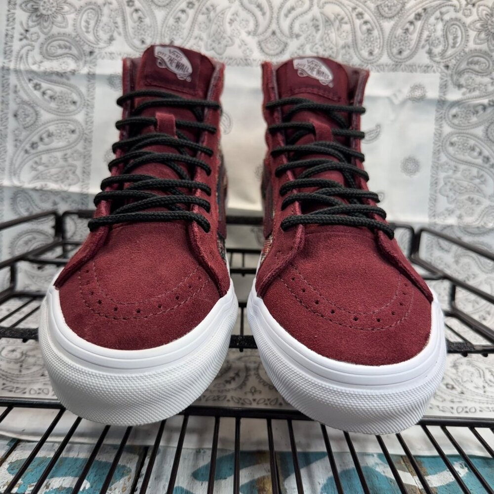 Vans Burgundy High Top Sneakers with Multicolor Knit Panels - Picture 3 of 10
